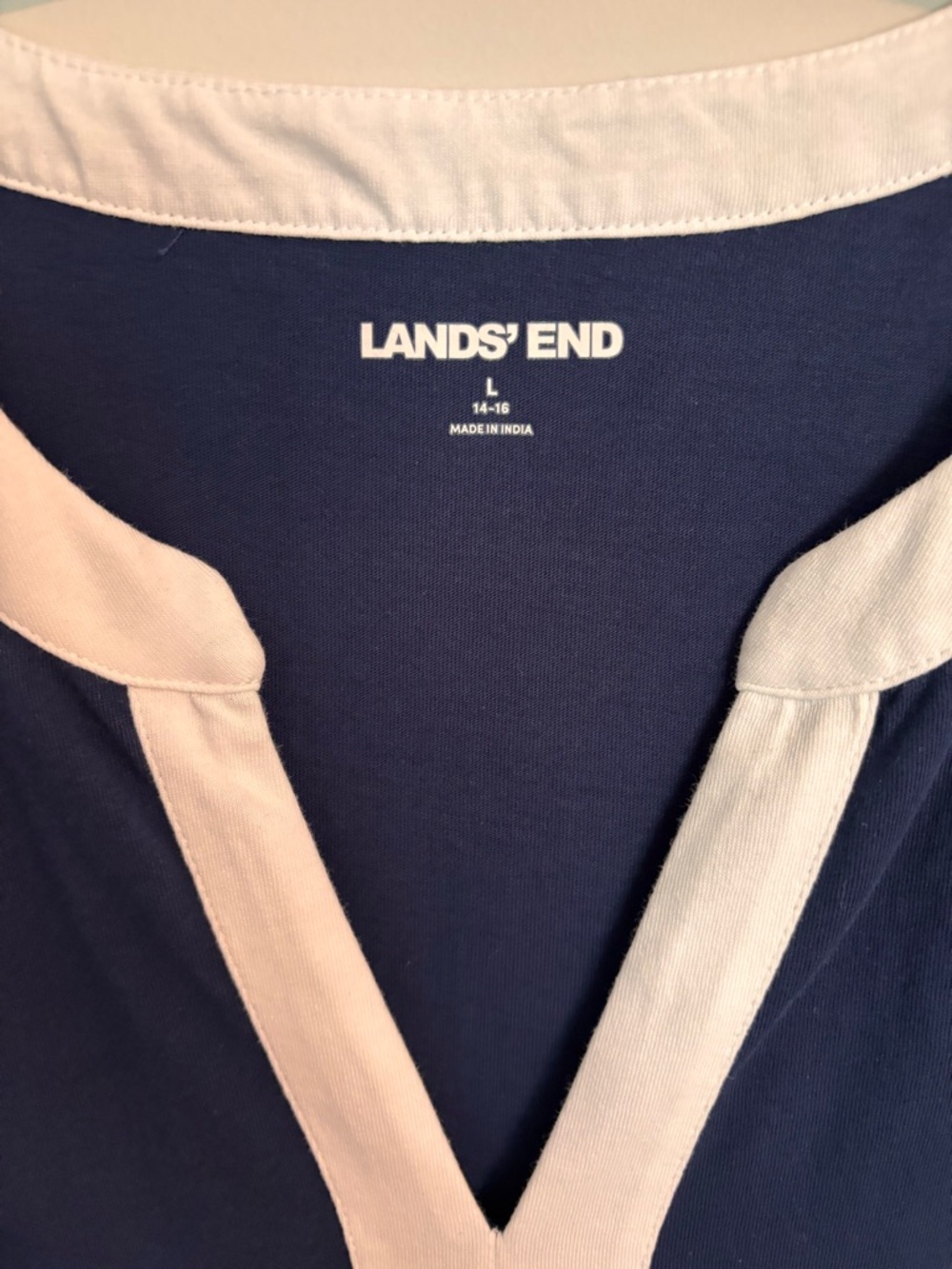 Lands' End Navy Blue Cotton Jersey Notch Neck Dress - Picture 3 of 8